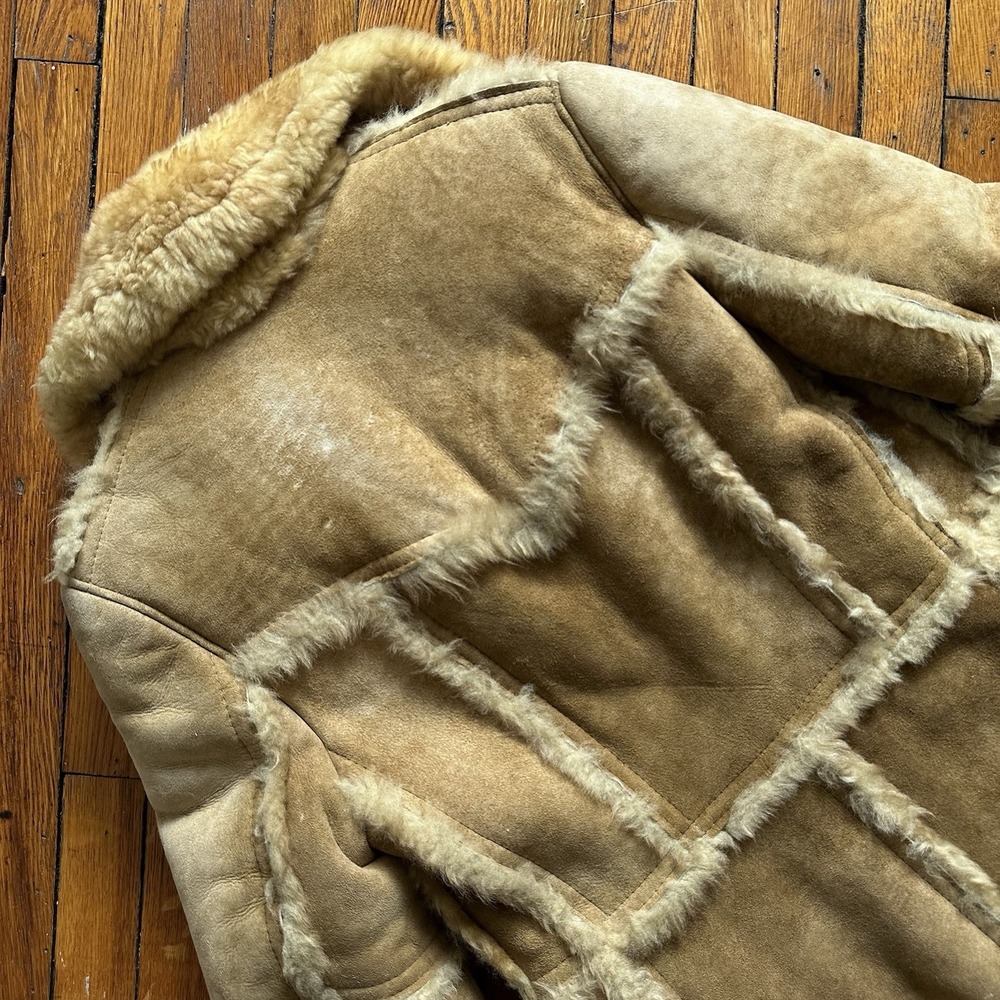 Vtg 70s Shearling Milano Lambskin Sheepskin Patchwork Coat Women 34 S Beige Tan - Picture 11 of 12